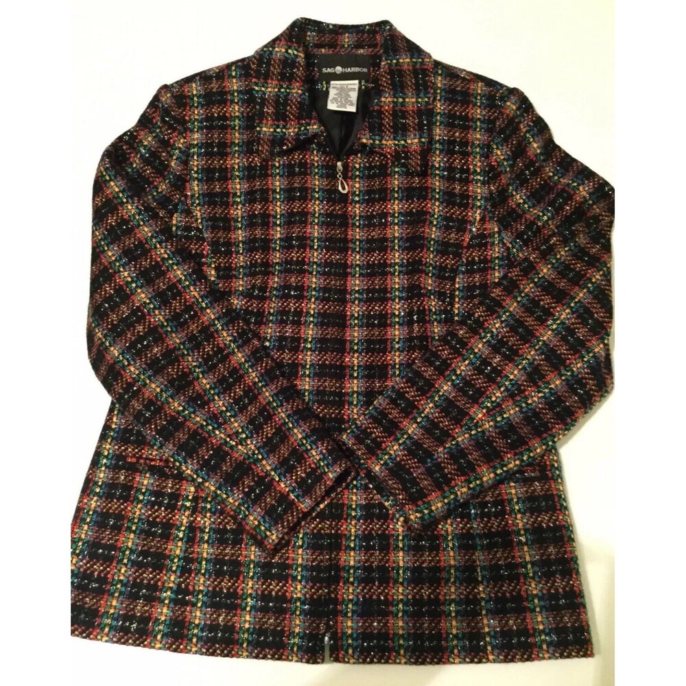 Sag Harbor Womens Blazer Size 8 Multicolor Plaid Vintage 80s 90s